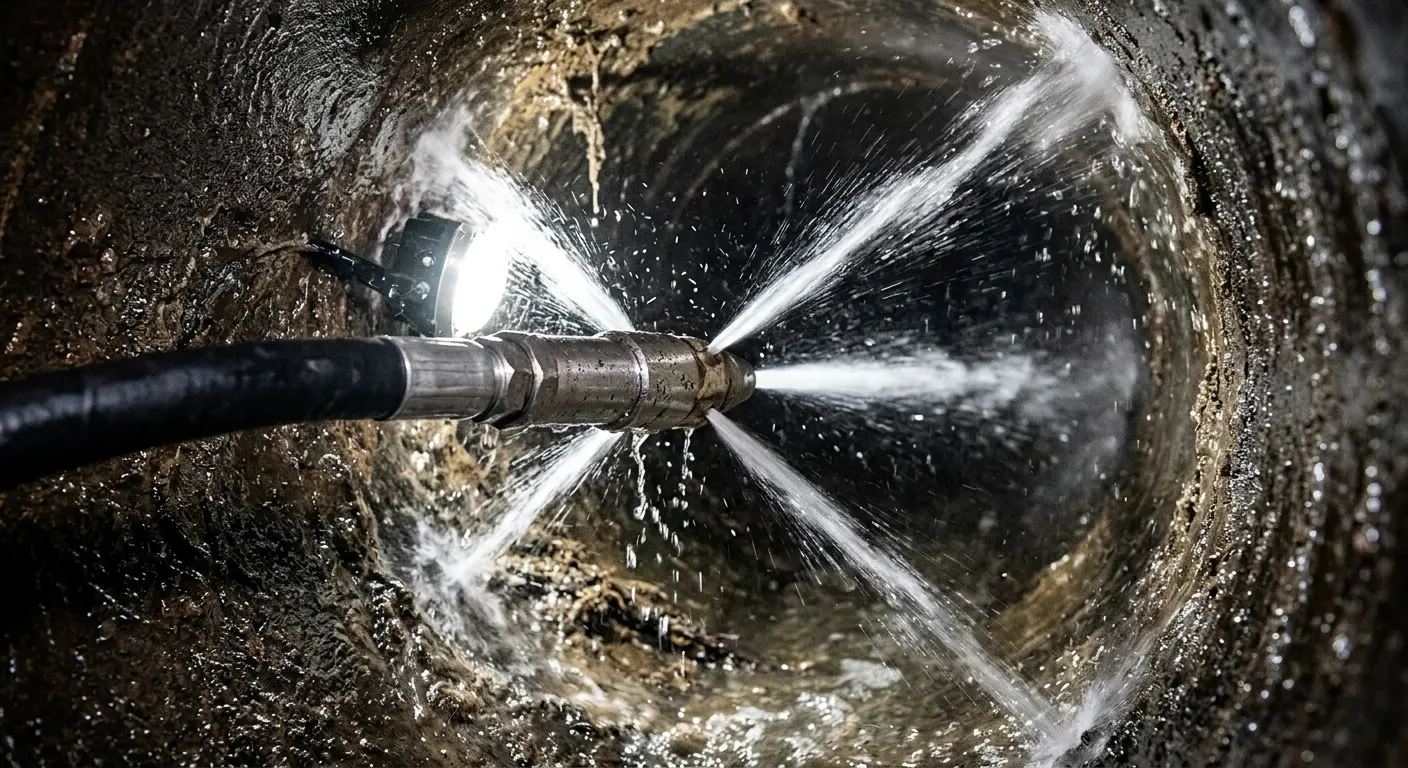 High-pressure hydro jetting nozzle cleaning sewer pipe for Sewer Cleanout in Suamico